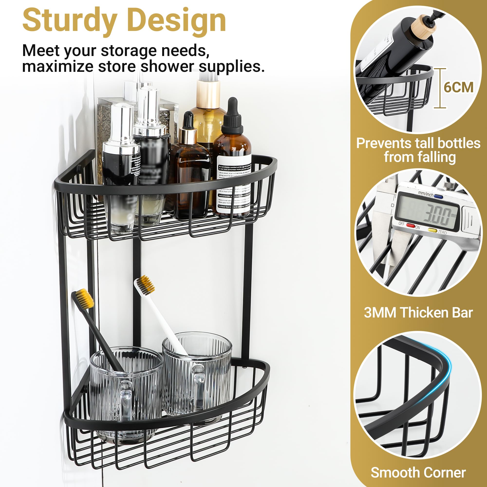 SAYAYO Estanteria Ducha, Rinconera Ducha Estanteria Baño Acero Inoxidable 2-Tier Cesta Ducha de Esquina Organizador Baño Negro Estanteria Cocina Accesorios Baño