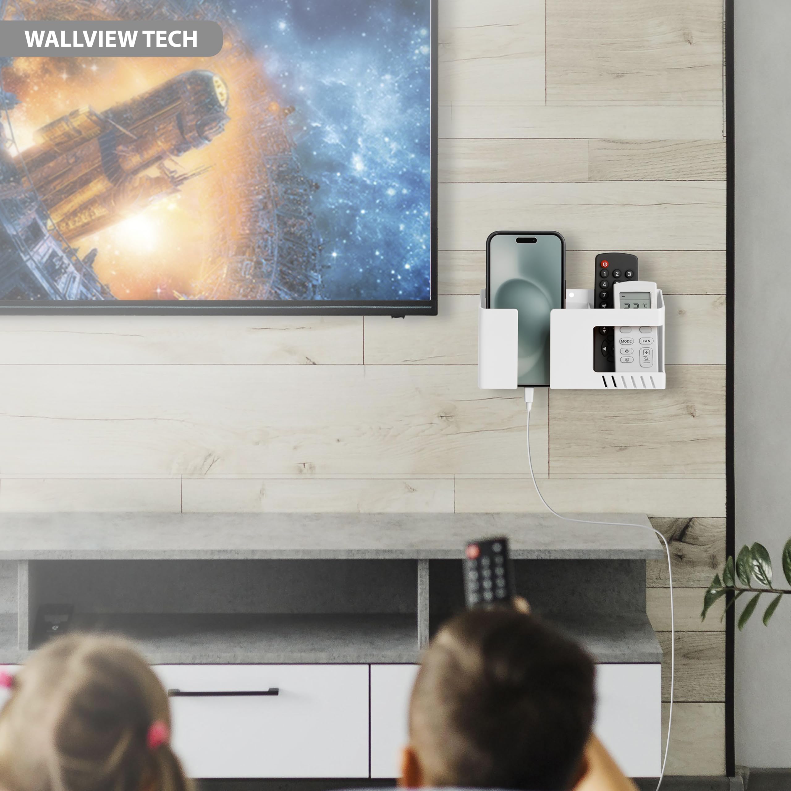 WALLVIEW TECH Wall Mobile Holder Multi-Purpose Mobile Stand for Wall Remote Holder & Mobile Charging Stand,Wall Smartphones Kitchen Organizer Rack Wall Mounted Useful Gadget-(Green) 2