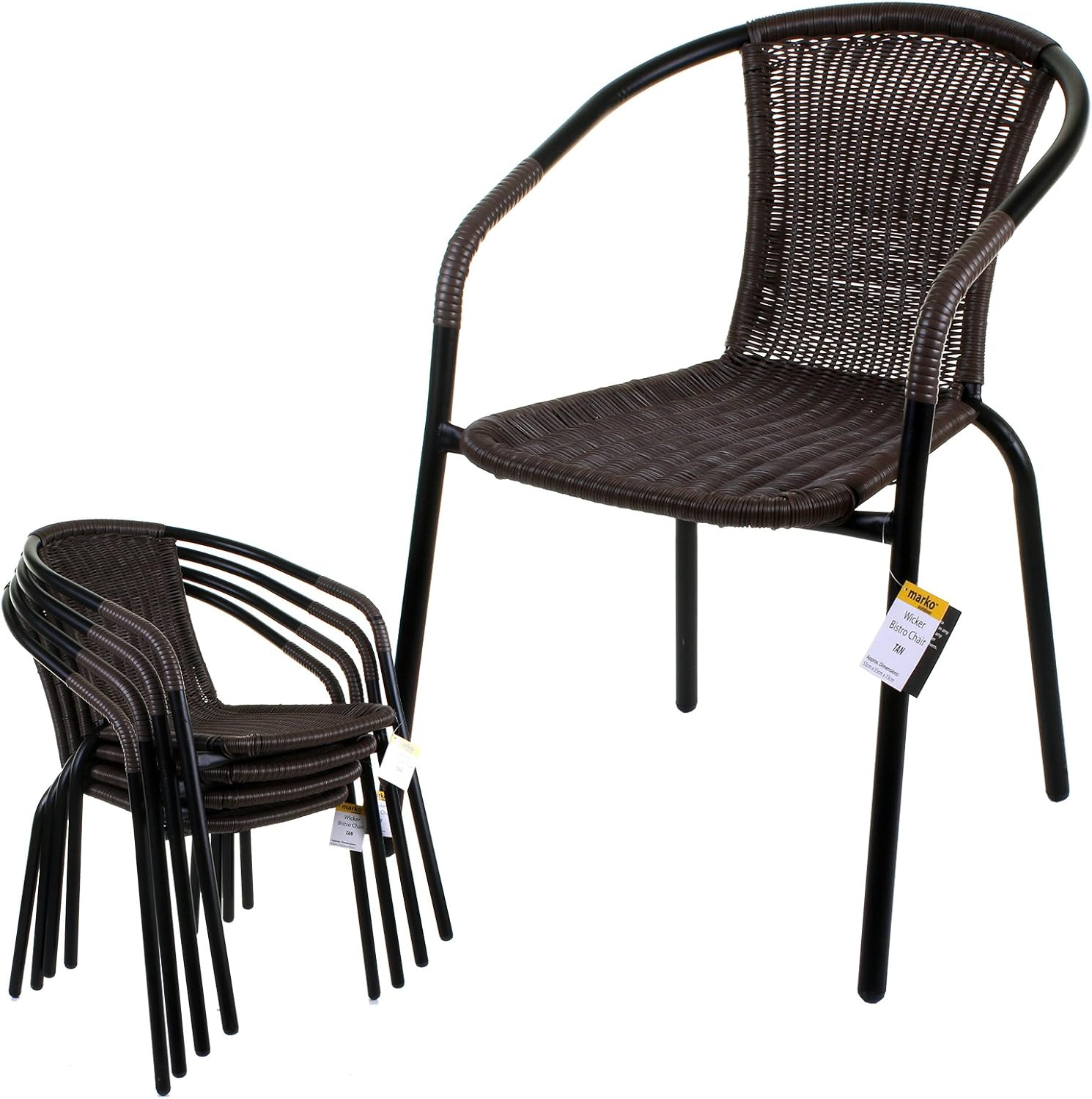 Marko Outdoor Bistro Chair Outdoor Tan Wicker Rattan Woven Seat Black ...