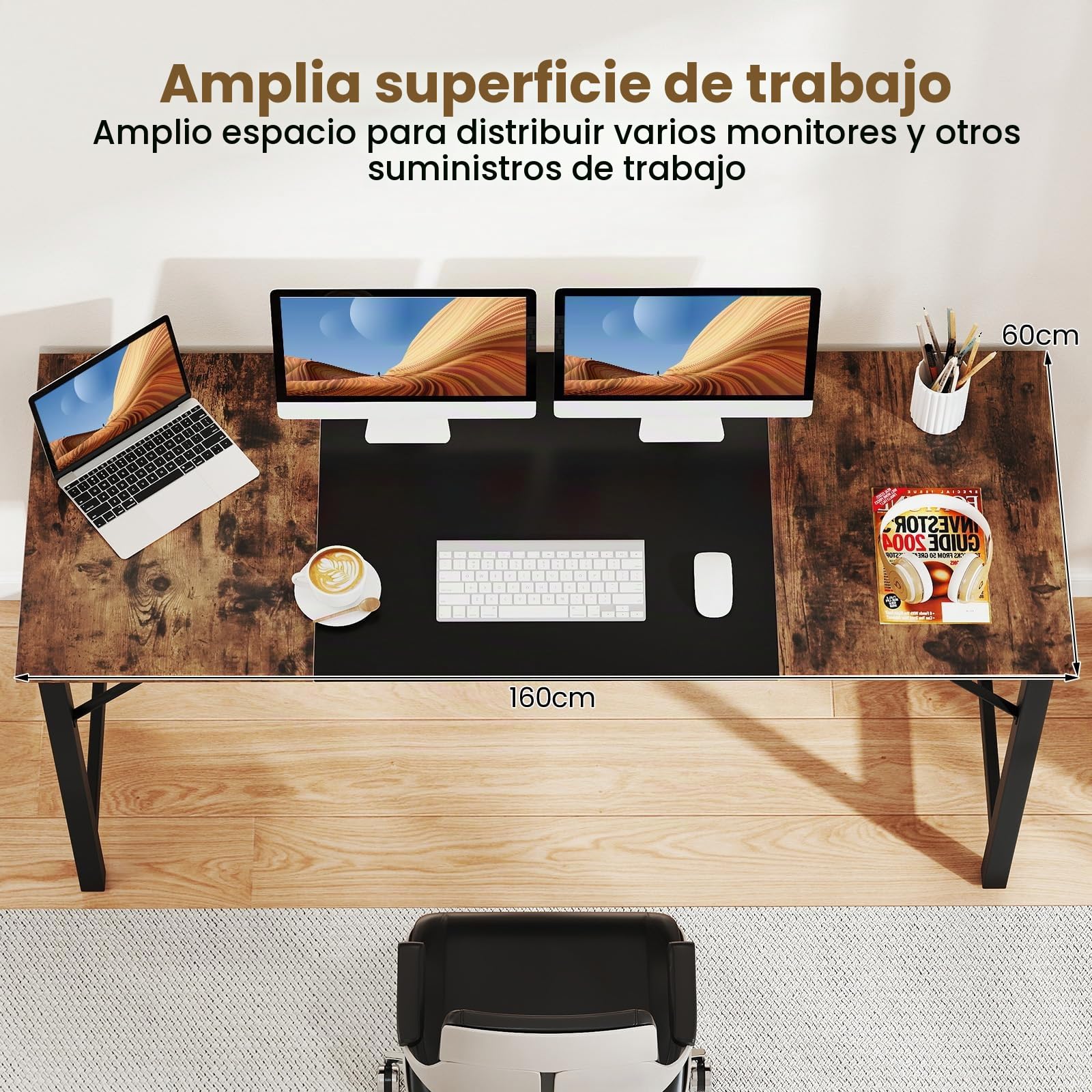LIFEZEAL Escritorio Ordenador de 160 x 60 cm, Mesa Oficina con Marco Metálico, Escritorio Grande, Mesa de Conferencias Viento Industrial，para Oficina en Casa, Sala de Conferencias
