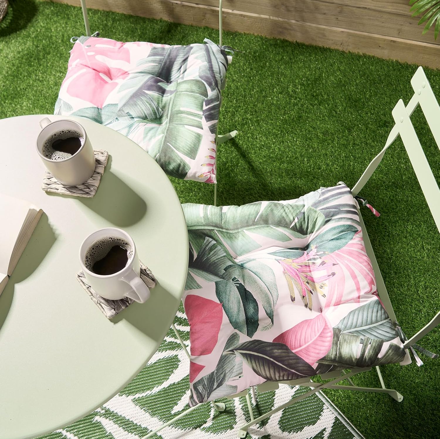 OHS 2 Pack Seat Pads For Dining Chairs Tropical Print Garden Chair Cushion, Soft Comfy Outdoor Chair Cushions with Ties For Livingroom Kitchen Office, Green-40x40cm - Image 2