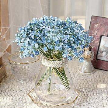 6 Pcs Blue Artificial Flowers, Baby Breath Flowers Artificial, Gypsophila Artificial Flowers Fake Flowers Decorative for DIY Wedding Bouquet, Party Decorations