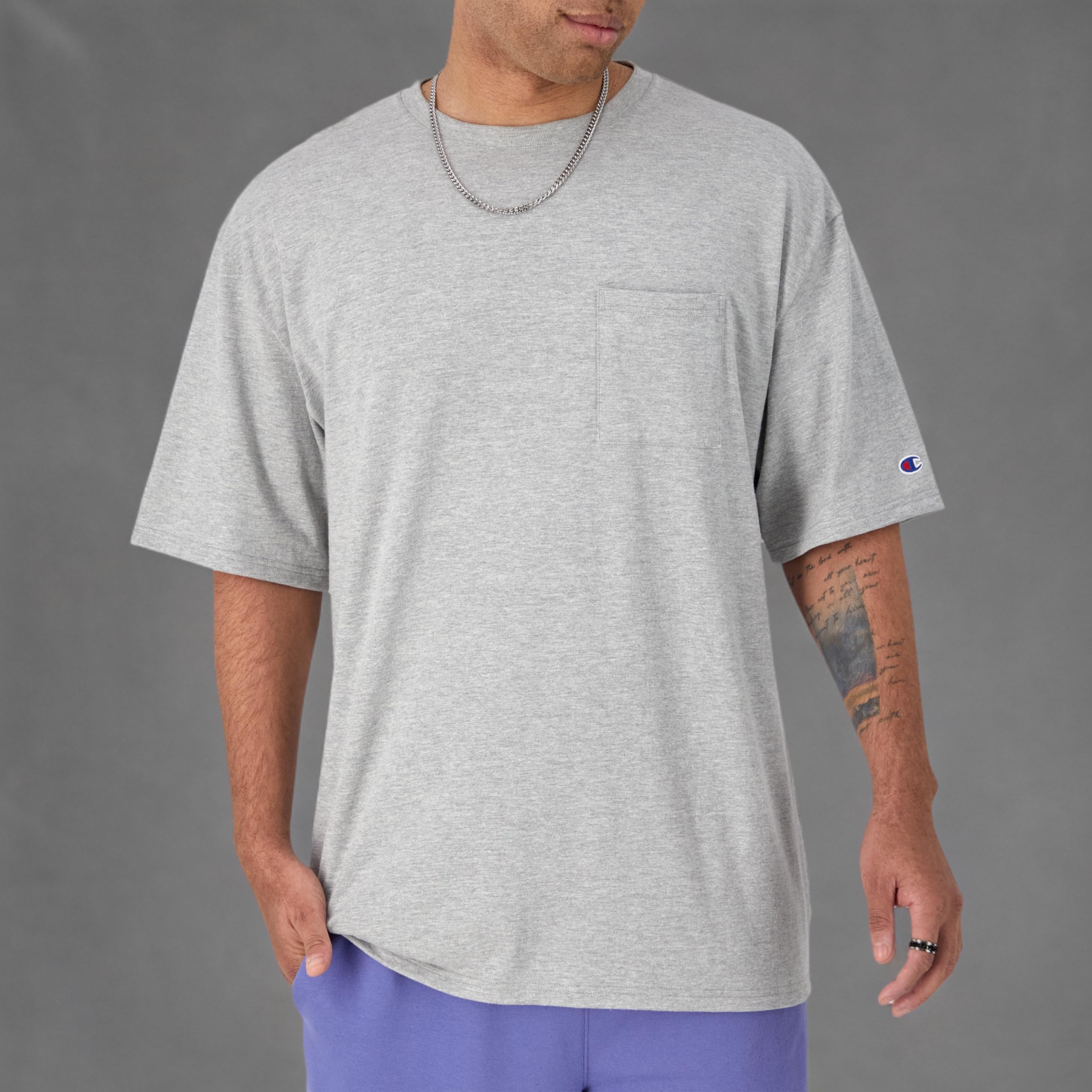 Champion Koszulka męska, klasyczna bawełniana koszulka z kieszonką, miękka (duża i wysoka), Oxford Gray, 6XL