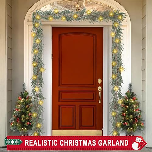 Miniatura 3 de Guirnalda de Navidad de 6 pies con luces, 30 luces cálidas con 8 modos de luz, guirnalda de Navidad preiluminada con piñas, guirnalda iluminada,