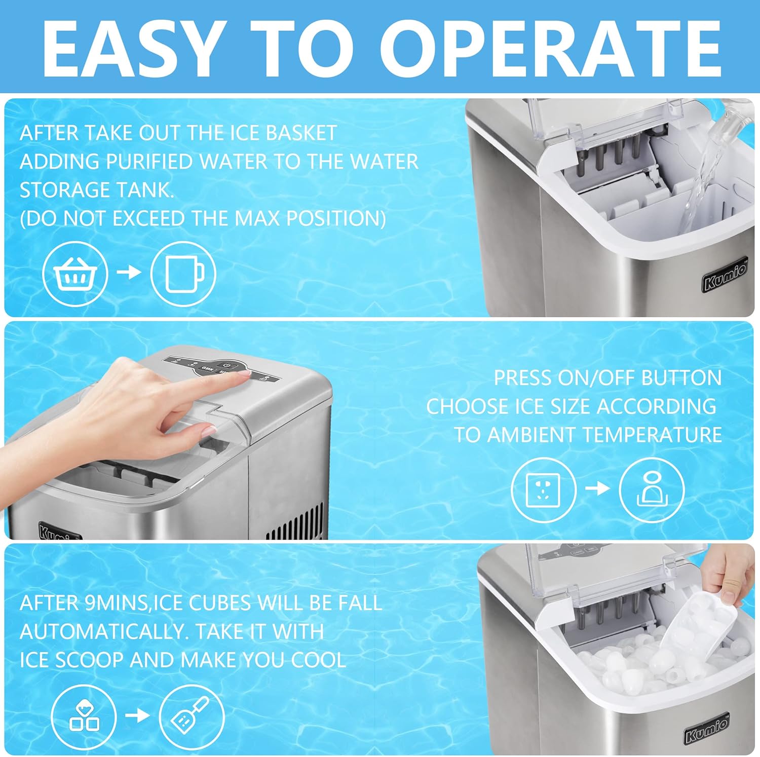 Buy KUMIO Stainless Steel Ice Makers Countertop, 33 Lbs in 24 Hrs, 10