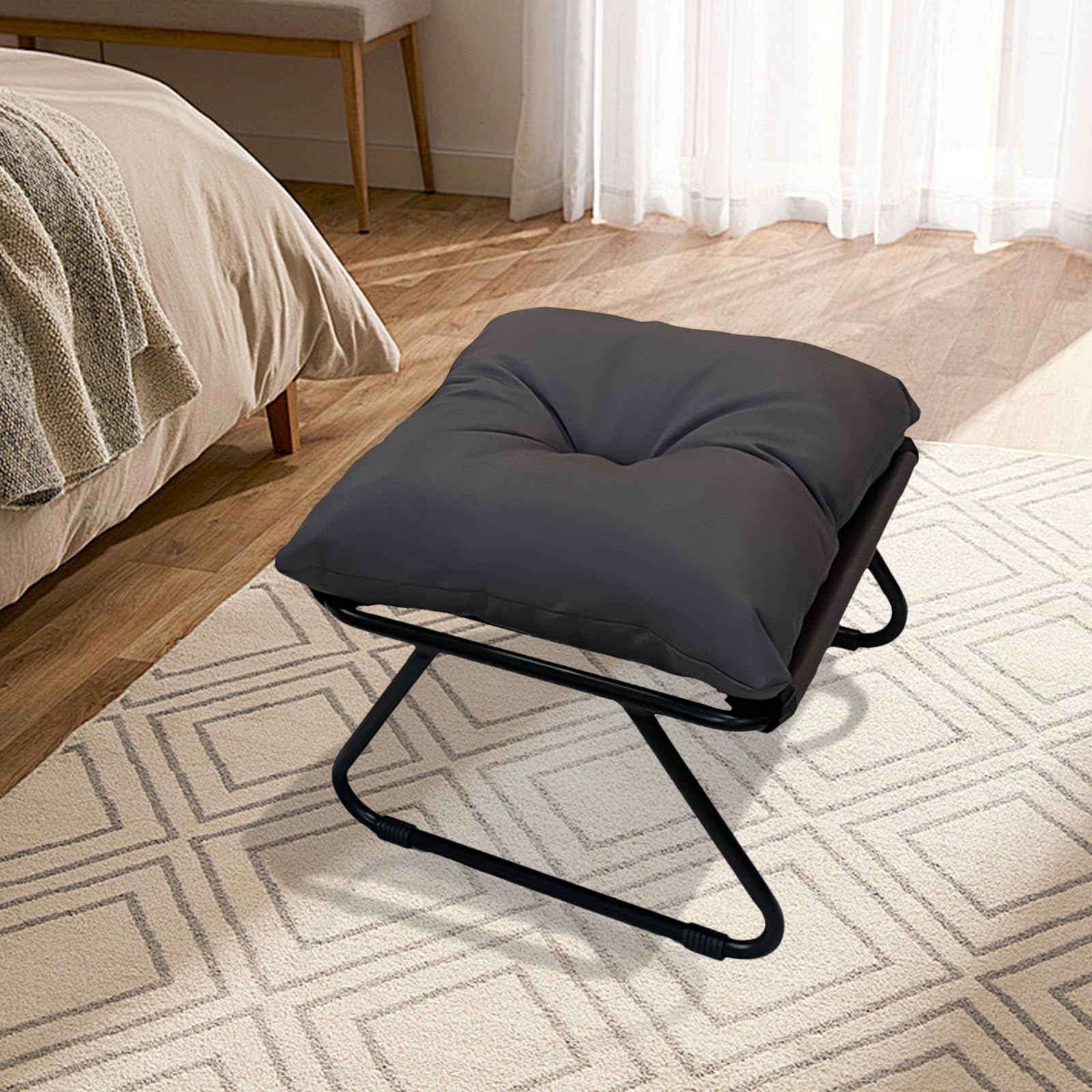 Repose-pieds avec rembourrage - Tabouret confortable pour jardin, balcon et terrasse - 50 x 48 x 39 cm - Convient pour chaise longue d'extérieur ou comme fauteuil de balcon indépendant