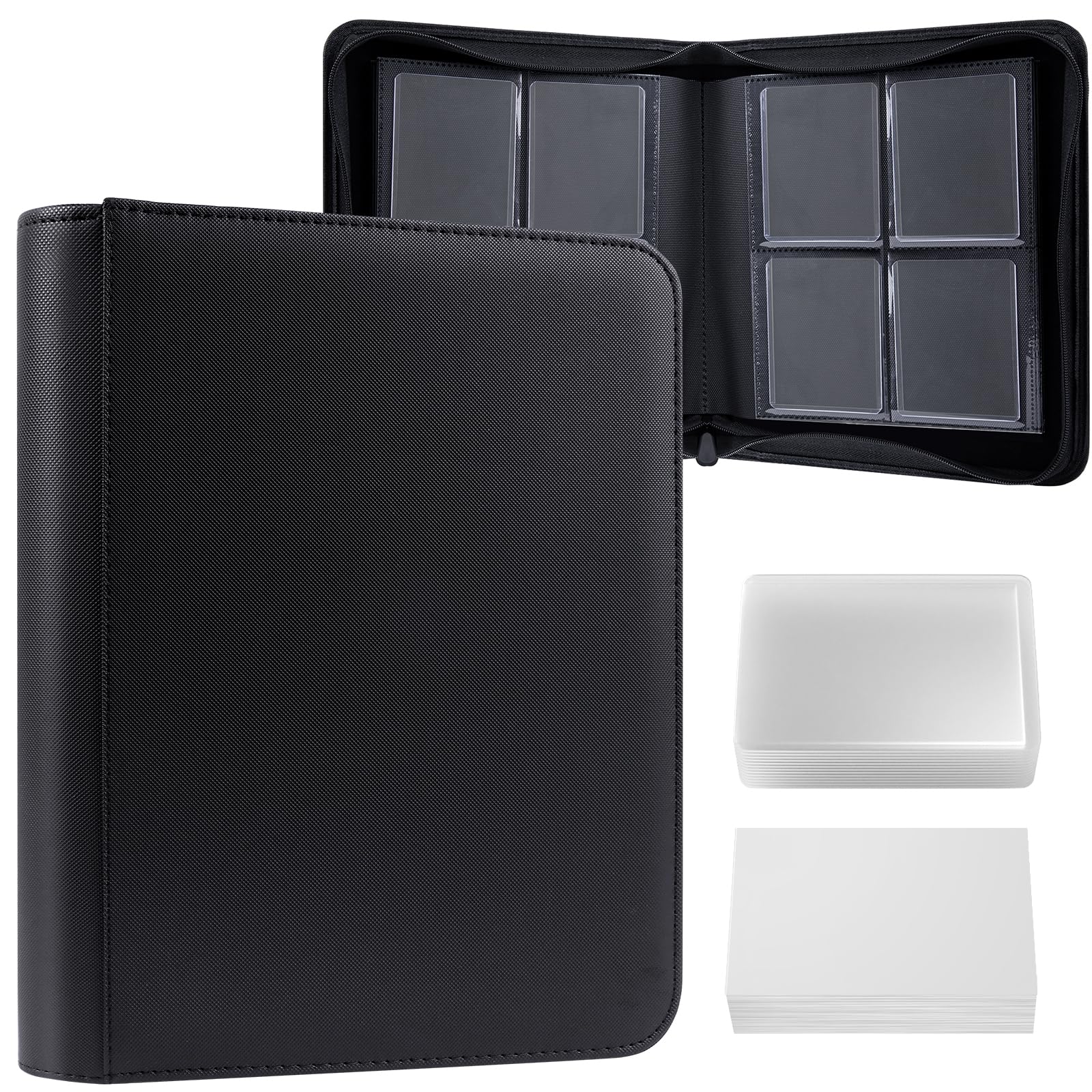 Dayacoco 4-Pocket Trading Card Binder, Holds 160 Cards, 100 Toploaders Included, Toploader Binder for 3" x 4" Rigid Toploaders, Ringless Double-Sided Toploader Card Binder for TCG,Sport Cardsr Binder