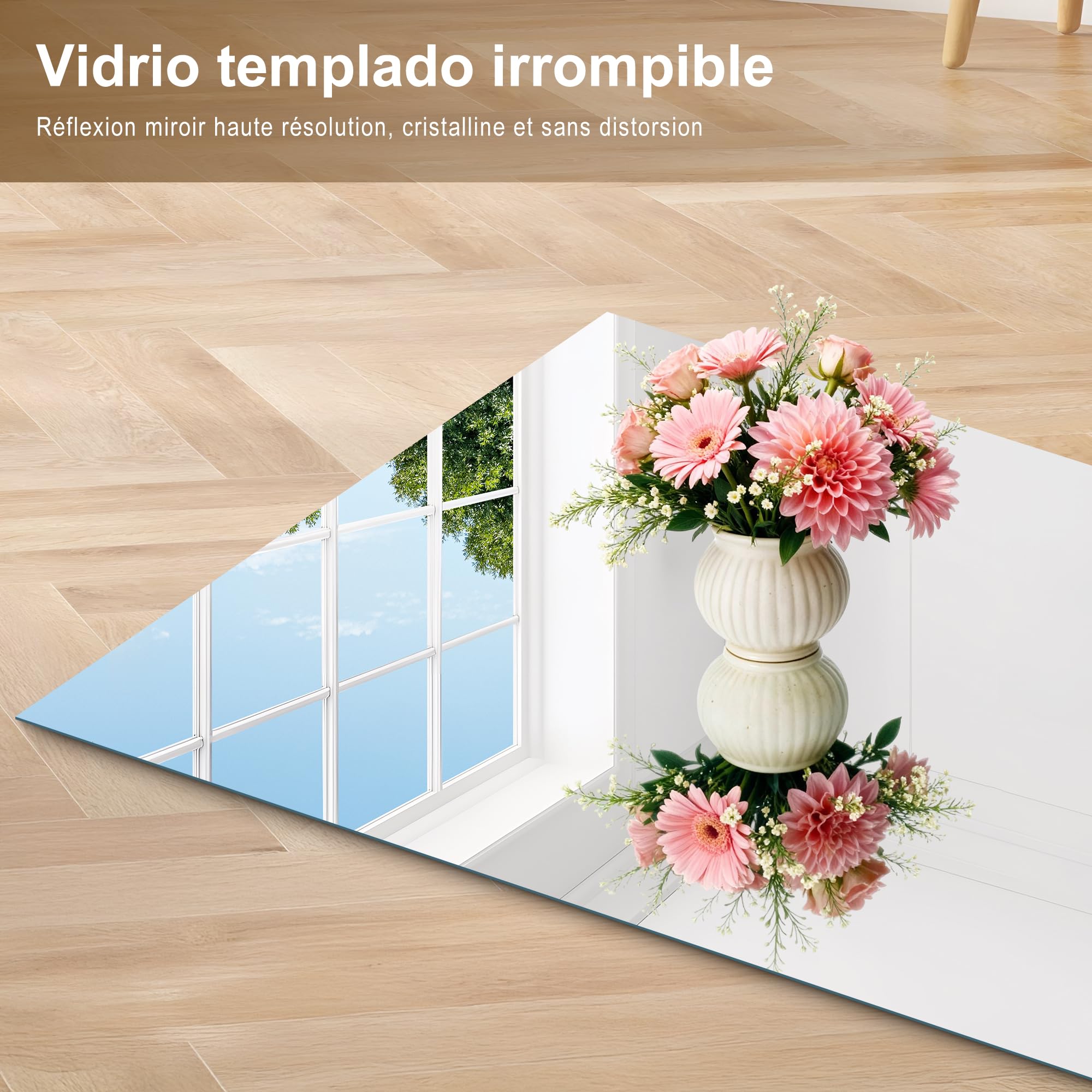 KOCUUY Espejo de baño Rectangular sin Marco, Espejo Decorativos de Pared de 60 x 80 cm, Espejo con Cristal irrompible, reflexión HD, diseño Moderno, Adecuado para baños, dormitorios o vestidores.