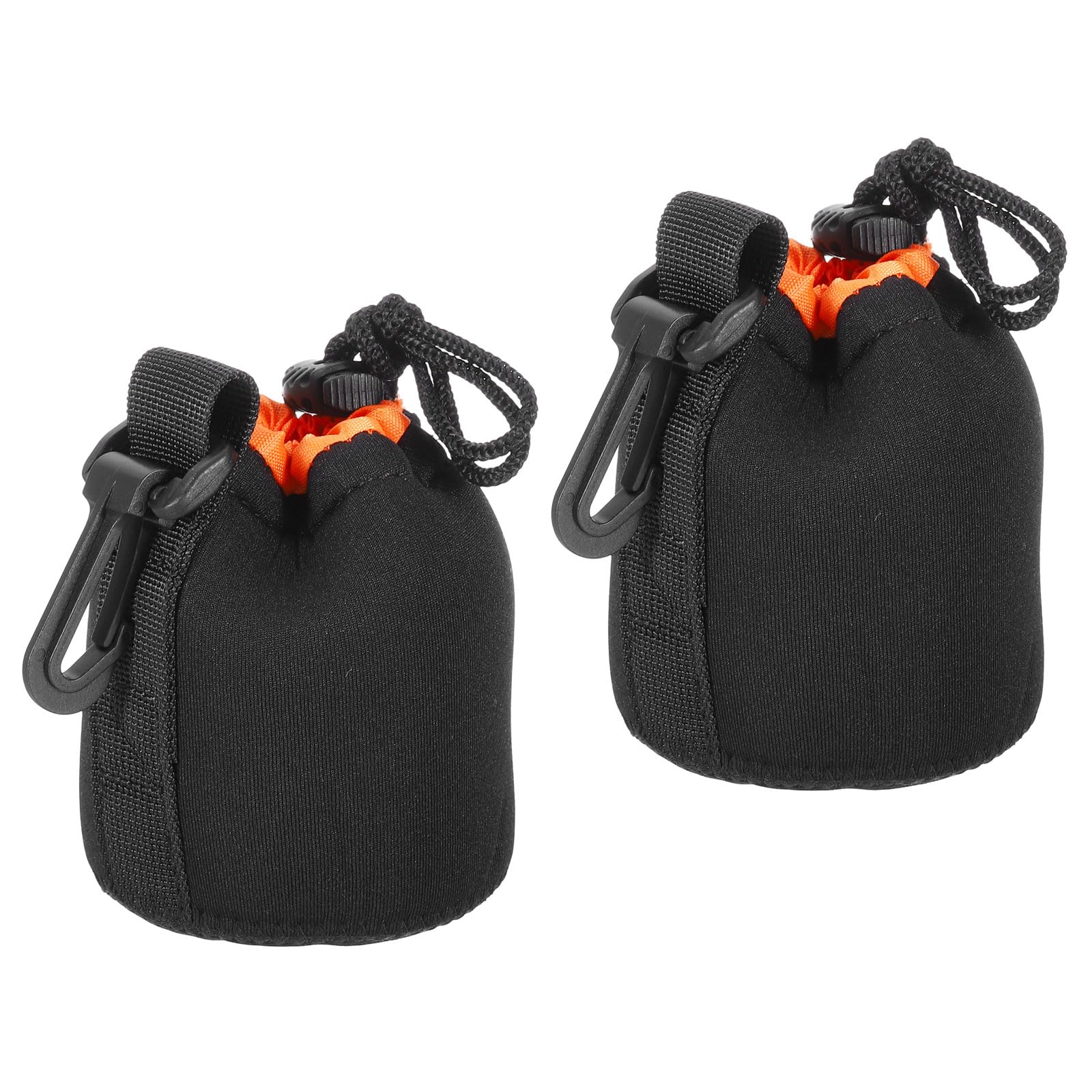 PATIKIL Borsa per Obiettivo Fotografico, 2 Pz,3.1" Idx3.9 H Sacchetto Coulisse Neoprene Spesso Protettivo Custodia Obiettivo Fotocamera Dslr, Tazze d'Acqua e Caffè, Nero, Arancione