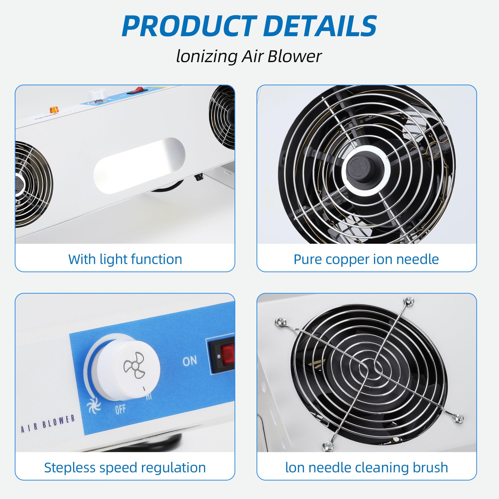 Fukueesn ESD Ionizing Air Blower Anti Static Blower Suspended Anti Static Ionizer Static Eliminator with 2-Fan and Light (110V/60Hz)