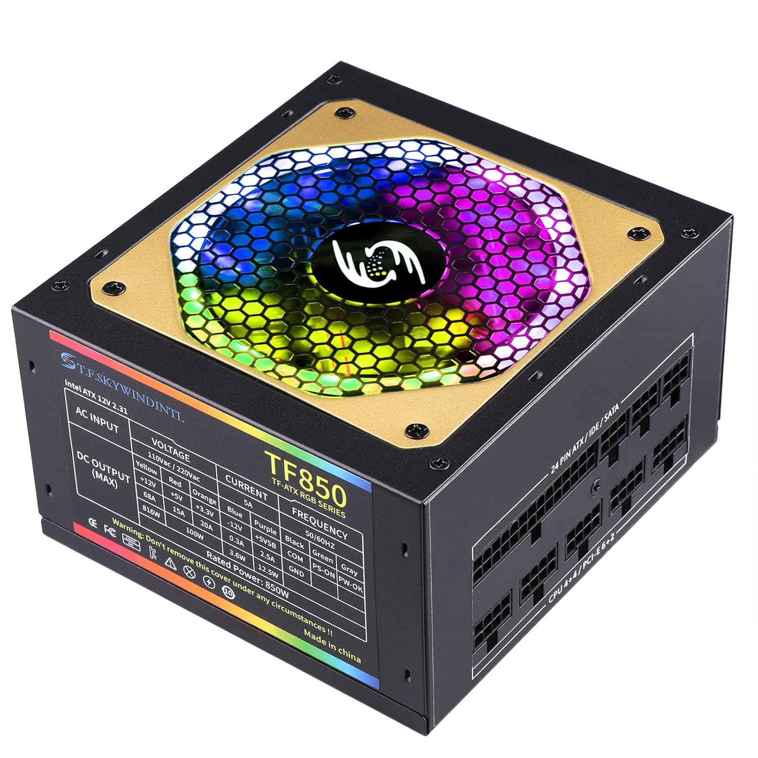 850W PSU Fully Modular RGB Power Supply Full Voltage 110-240V Computer Power Supplies with 24pin Motherboard Power Whisper-Quiet 120mm FDB Fan Active PFC for Desktop Gaming PC