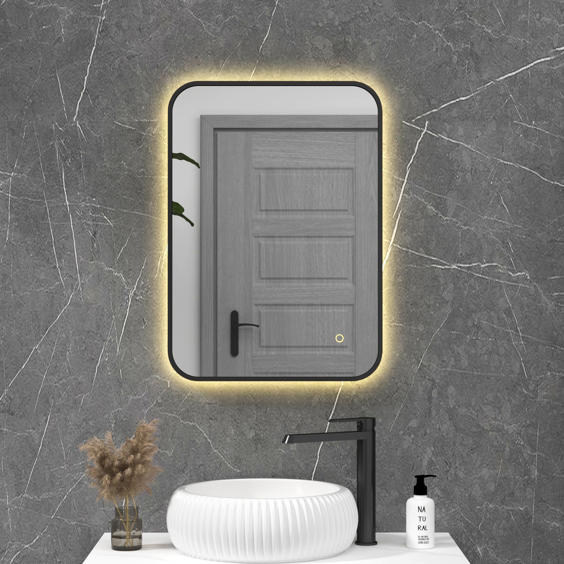 Royal Bathrooms Luton 700 x 500mm Wall Mounted Bathroom Mirror with LED Lights Matt Black Frame Illuminated Backlit Dimmable 3 Colors Anti-Fog Rectangular