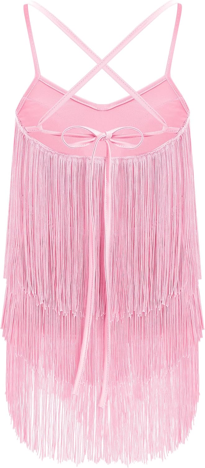 IWEMEK Kids Fapper Dress for Girls Latin Dance Dress Tiered Tassel Fringe Dresses Salsa Ballroom Dance Competition Outfits