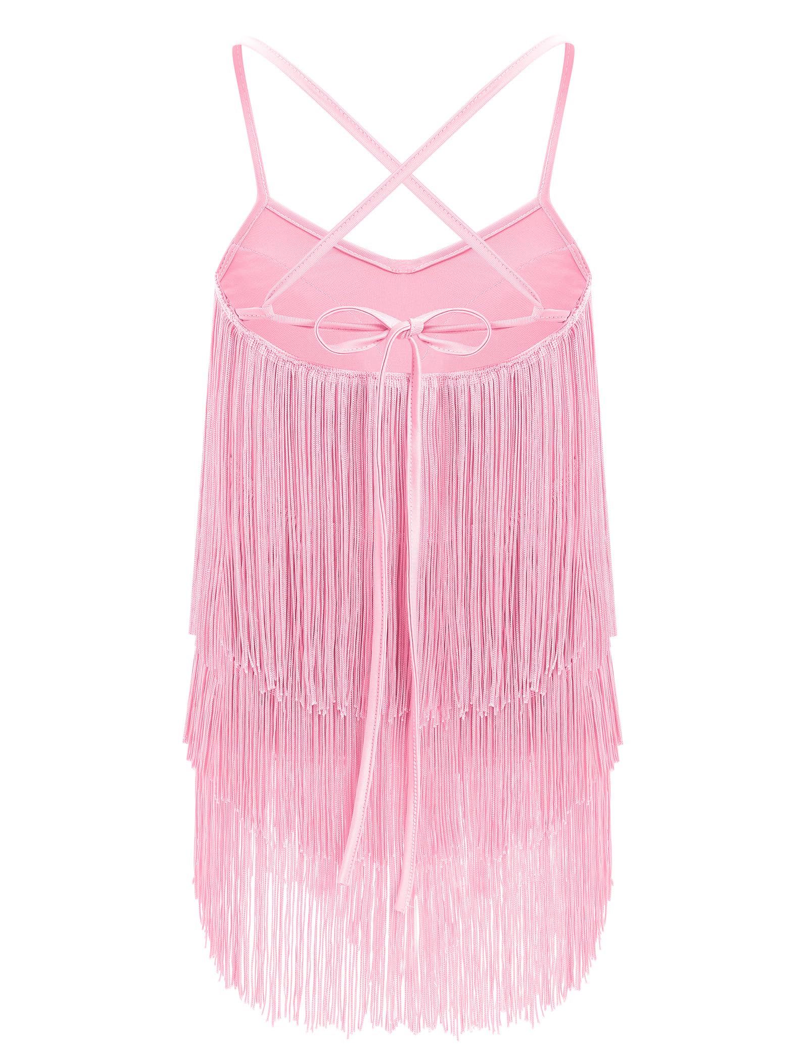 IBAKOM Girl Fringe Latin Jazz Bodysuit Dress Lace Up Back Tassel 1920s Sparkly Ballroom Dancwear Roaring 20s Girls Flapper Dress Kids Salsa Leotard Concert Western Cowgirl Romper Pink 7-8 Years