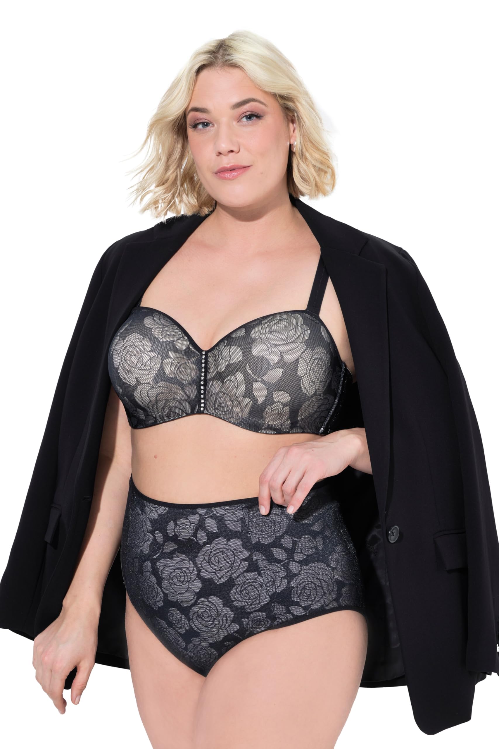 Ulla Popken Damen große Größen Übergrößen Plus Size Maxislip, seitliche Spitze, Mikrofaser 825788