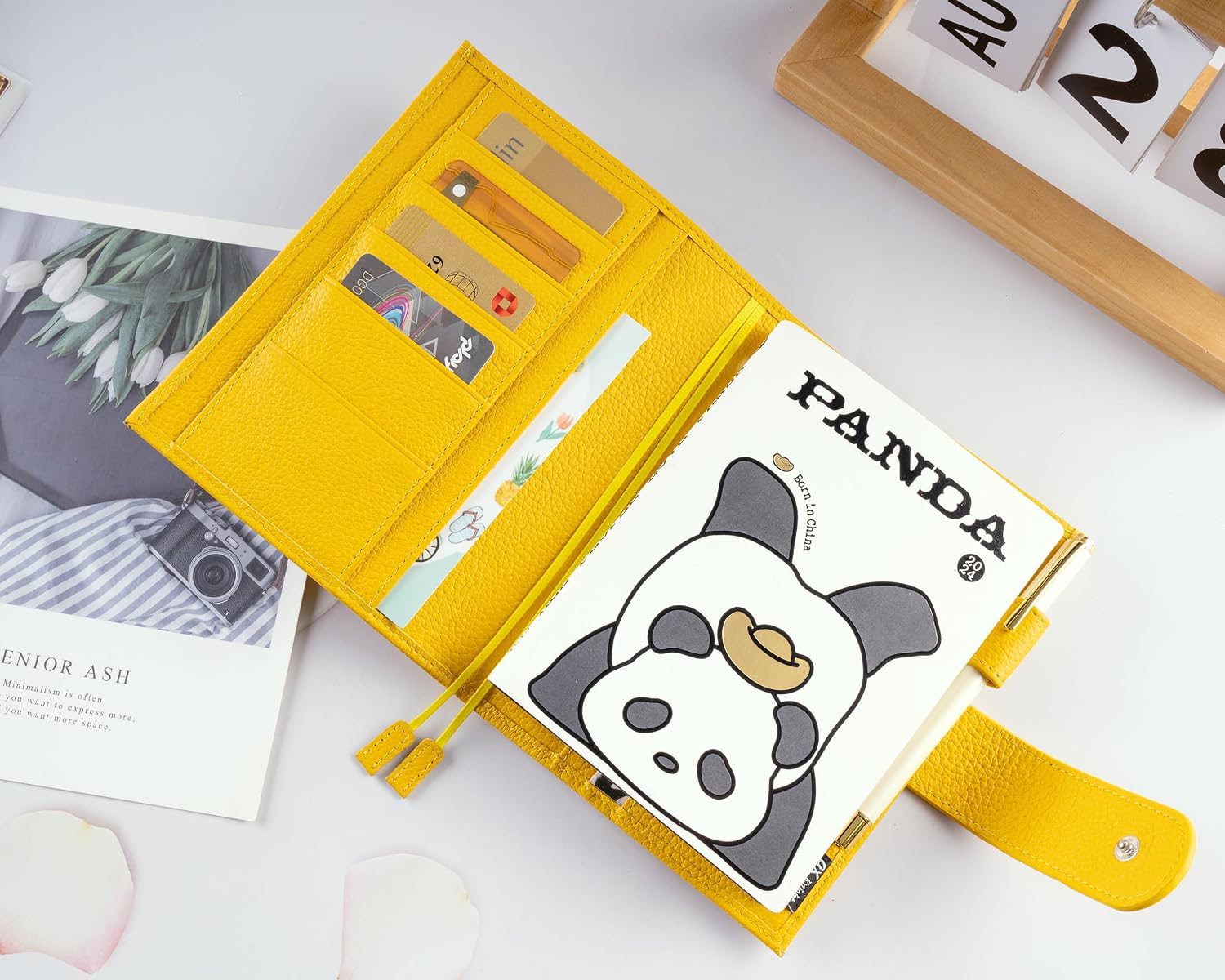 A6 Genuine Leather Techo Notebook Cover Compatible with Hobonichi Original Stalogy Midori MD with 5 Card Slots Pen Loop Bookmarks Back Pocket