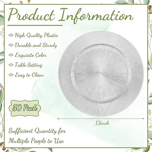 Miniatura 2 de Tanlade 50 platos de carga a granel, platos de carga redondos de 13 pulgadas, de plástico, para bodas, cenas, elegantes platos reutilizables para