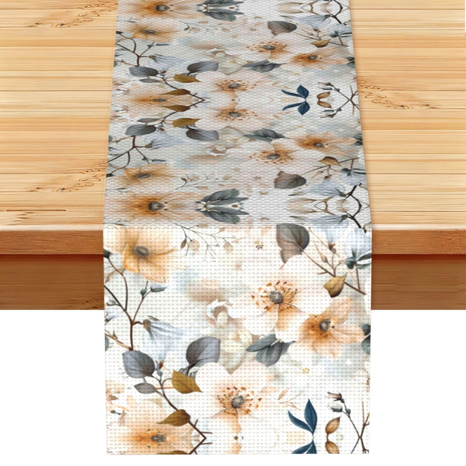 Exquisite Beige Floral Printed Table Runner 13 x 72, Wrinkle Resistant Decor for Dining Table Coffee Table Fireplace