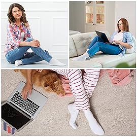 Hugh Ugoli Women\'s Cotton Diabetic Crew Socks, Wide, Thin, Loose Fit and Stretchy, Seamless Toe & Non-Binding Top, 4 Pairs, Charcoal Black, Shoe Size: 6-9