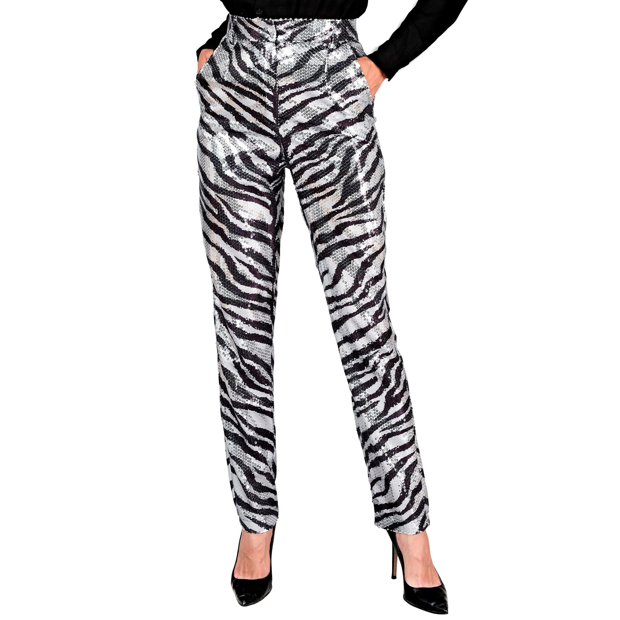 Widmann 12791 sequin pants, White, Zebra Stripes, S