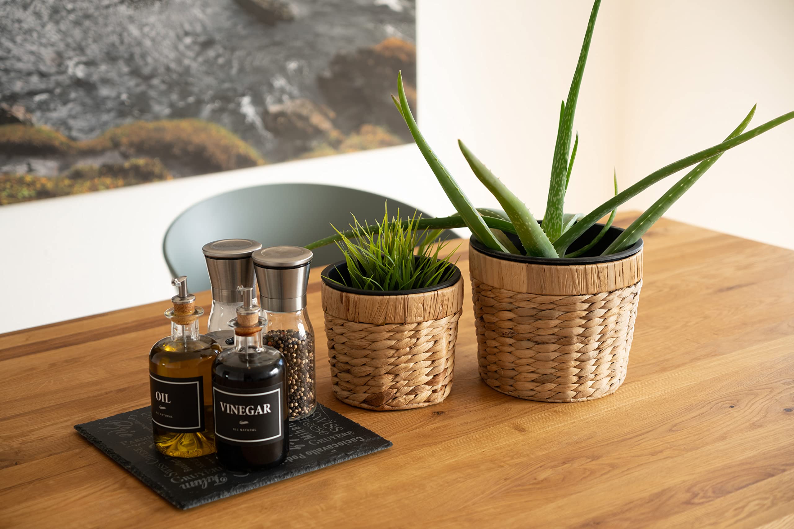 Decorasian 4er Set Blumentopf rund geflochten aus Seegras mit Kunststoffeinsatz zum bepflanzen - Pflanztopf - 16cm + 20cm + 26cm +34cm