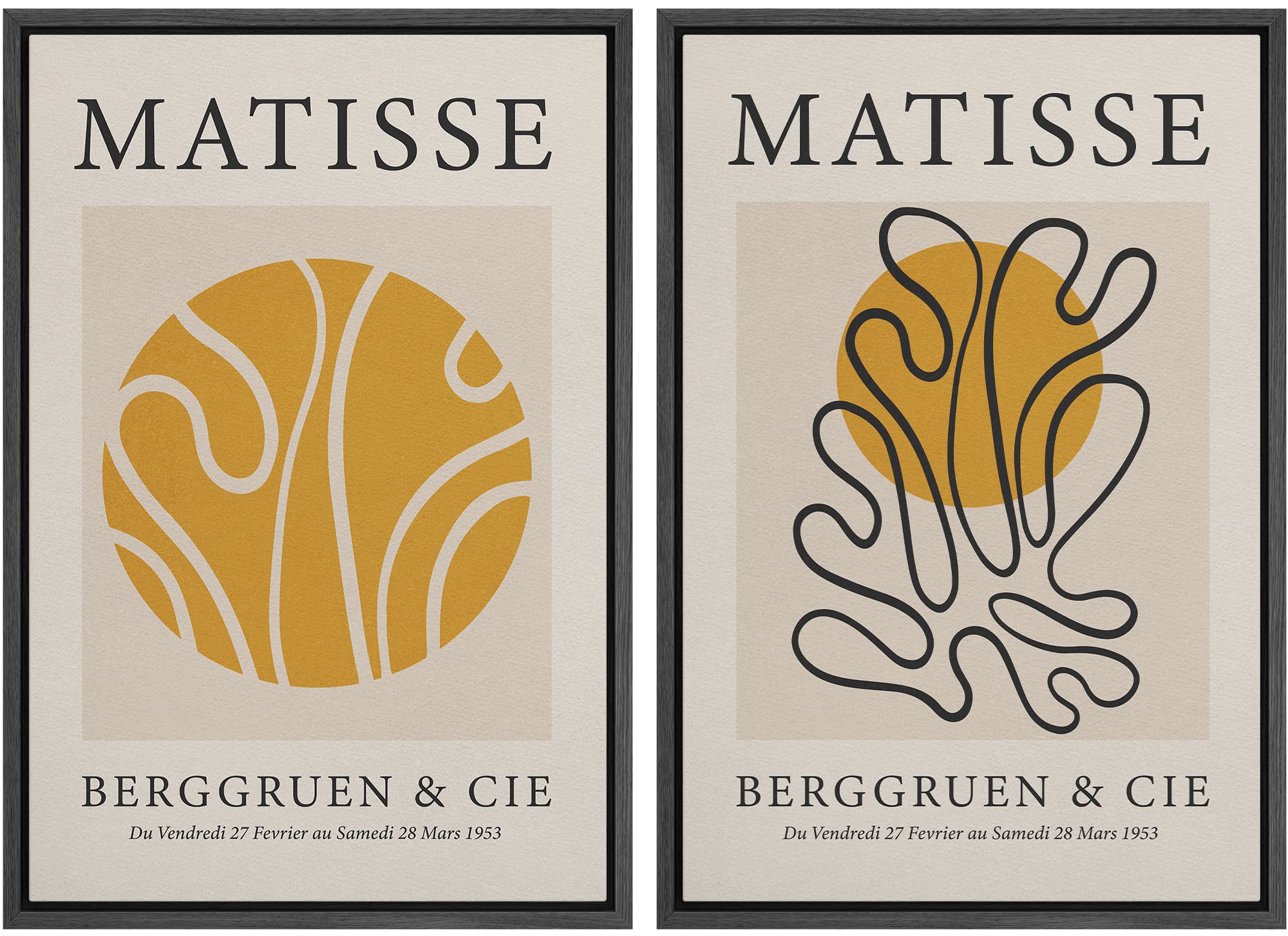 IDEA4WALL Framed Canvas Print Wall Art Set Matisse Yellow Geometric Wave Floral Collage Abstract Shapes Illustrations Modern Art Decorative for Living