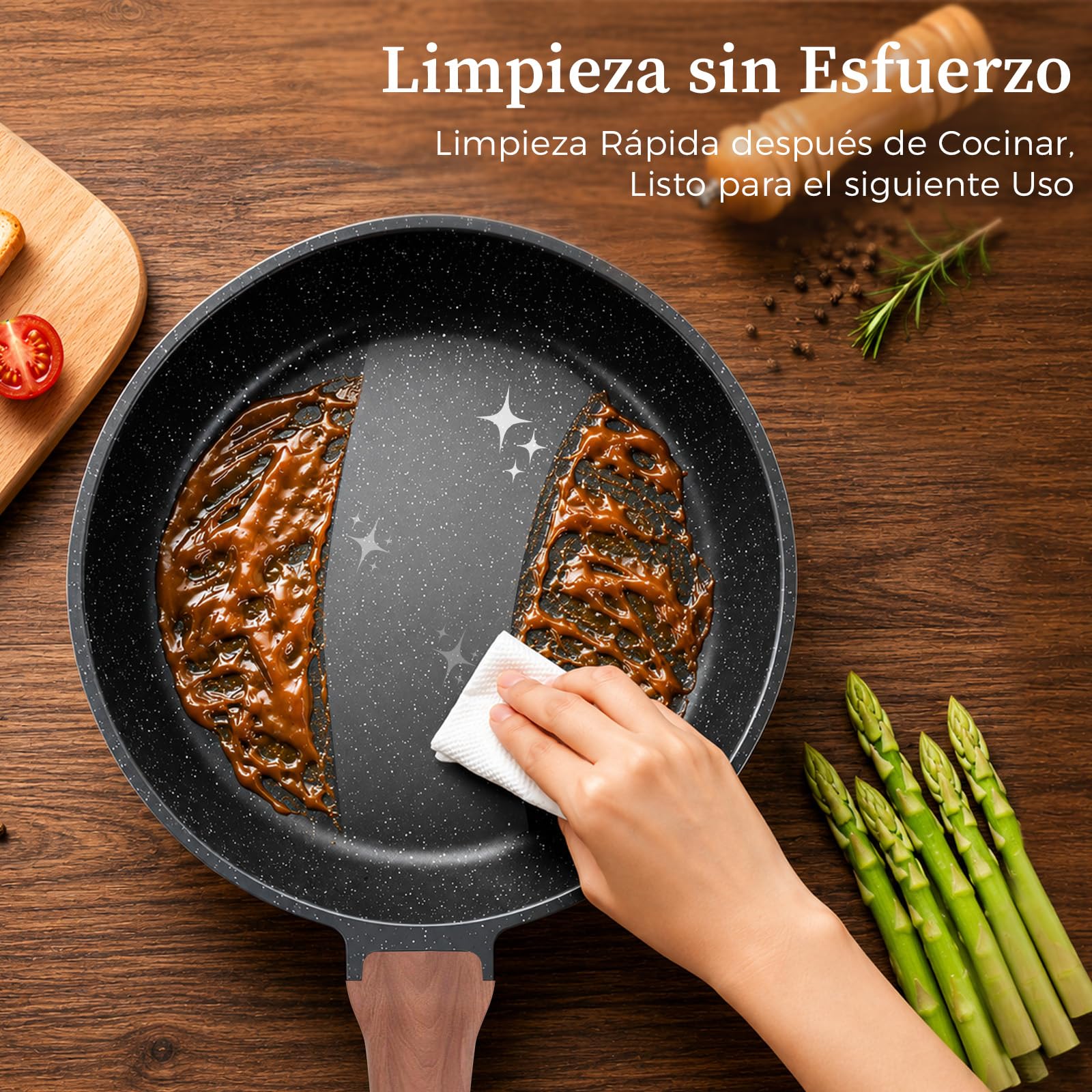 YASHE Sartén antiadherente 32 cm, atóxica, sin PTFE ni PFAS | Sin PFOA, Ideal para Salteados y Comidas Familiares, Apta para Todo Tipo de Fuegos