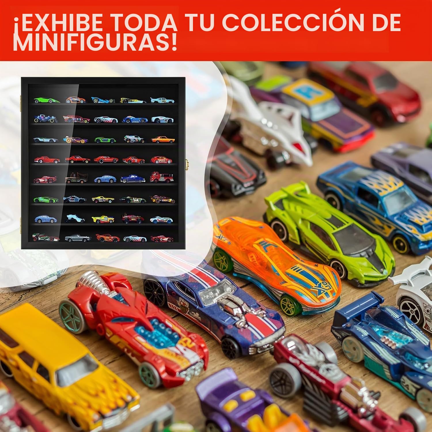 TJ.MOREE Exhibidor de Modelos de Coche a Escala 1:64 – Vitrina de Pared para Modelos Diecast, Juguetes en Miniatura y Pequeñas Ruedas – Caja de Exhibición, Negro