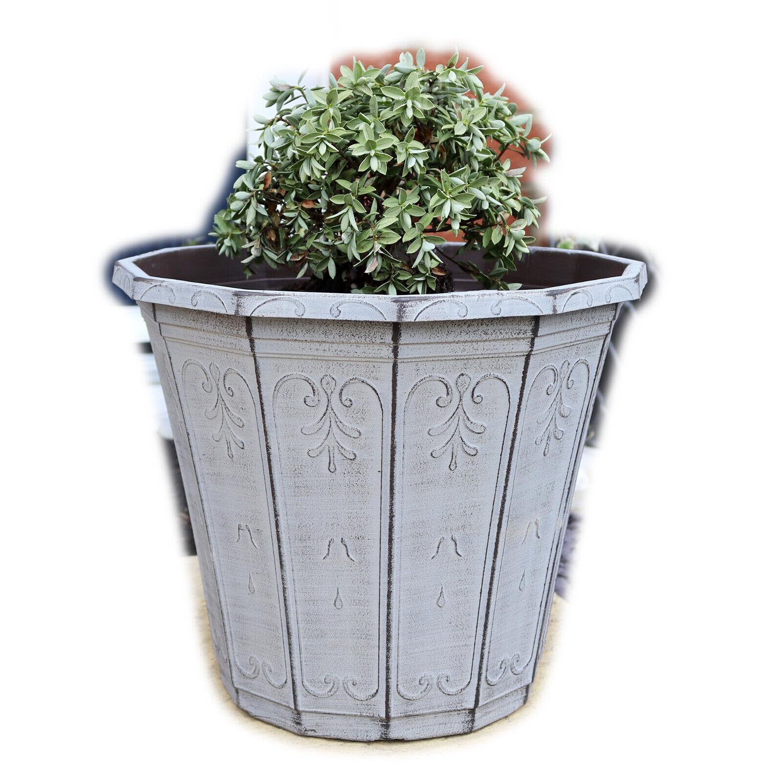 Darthome Hexagonal Planter 30cm Antique Grey Stone Effect Plastic Outdoor Garden Flower Pot