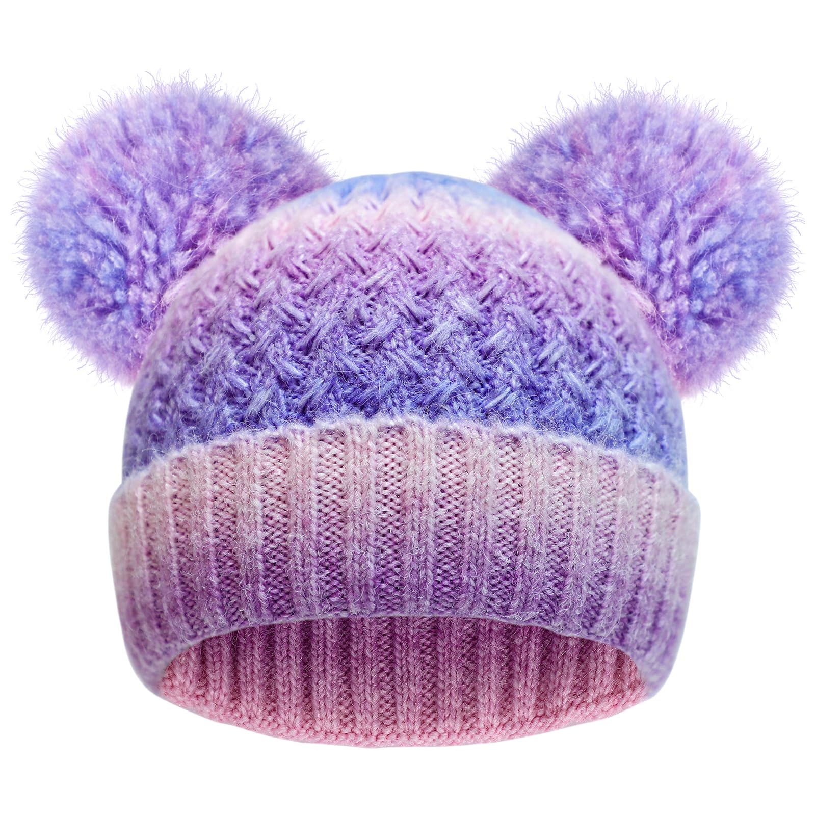 Kids Winter Hat Warm Knitted Beanies with Double Pom Pom Thick Ski Cap for Boys Girls 7-12 Years