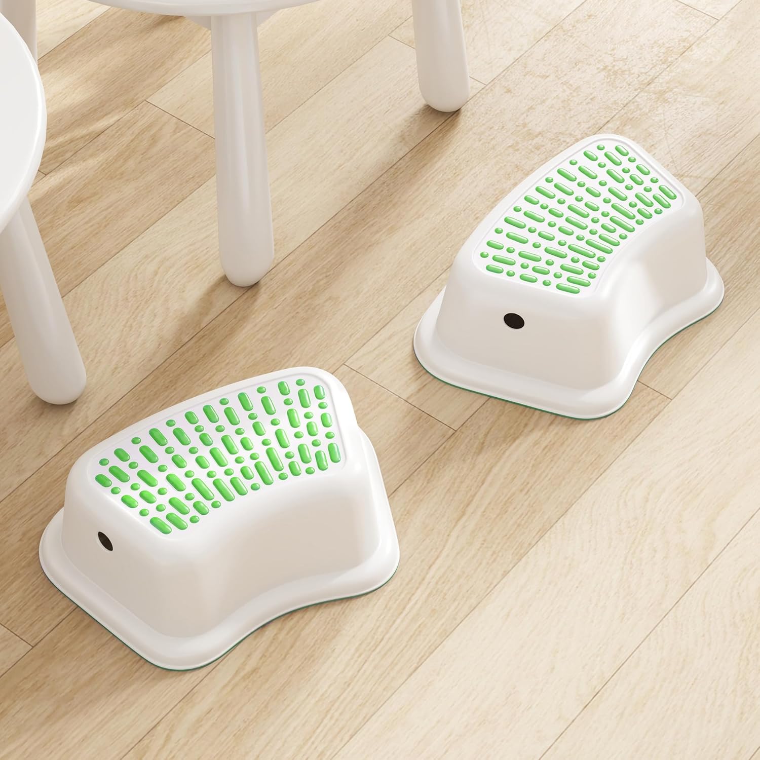 2 Pack Step Stool with Anti-Slip Surface, Curved Stepping Stool for Potty Training Toilet, Bathroom Sink, Kitchen Counter Stool Helper, Green-White