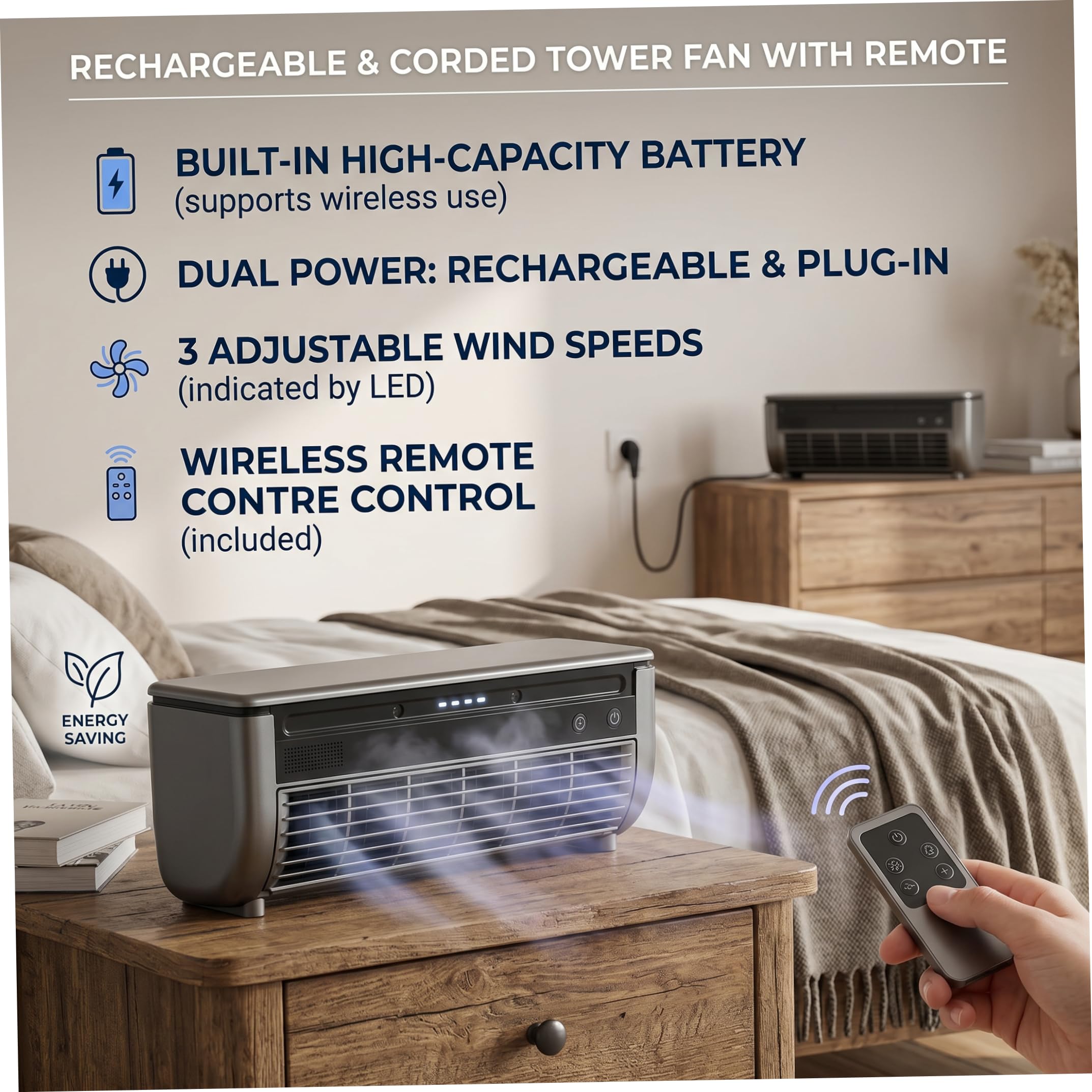 Ventilador de aire acondicionado, mini aire acondicionado portátil de 2 piezas, ventilador de refrigeración recargable por USB con niebla fría y 3 velocidades, control remoto, montaje en pared sin