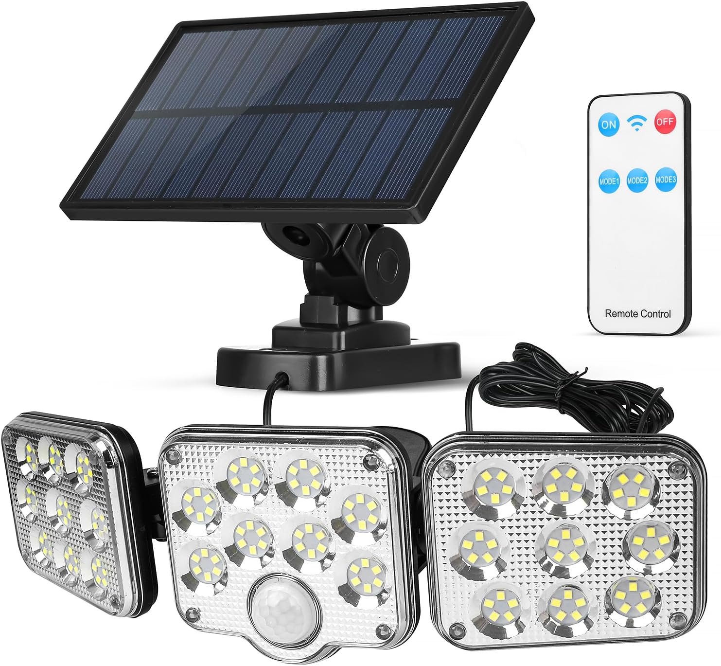 Solar Motion Sensor Outdoor Light with 3 Adjustable Head, Baytion 6500K 138 LEDs Solar Outdoor Light, IP65 Waterproof Solar Sensor Lights Outdoor for Gardens, Patios, Porches, Garages