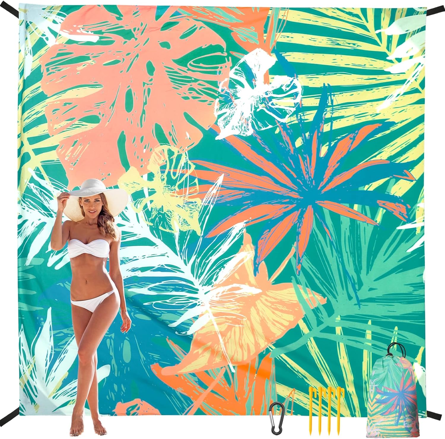 HIHOHO Beach Blanket, Sandproof Beach Mat, Waterproof Quick Drying Lightweight Outdoor Aztec Picnic Mat 79" X 83"/120"x108" for 2-8 Adults for Travel, Camping, Hiking