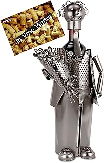 BRUBAKER uchwyt na butelkę wina człowiek z bukietem - metalowy stojak na blat - nowość - z kartą podarunkową