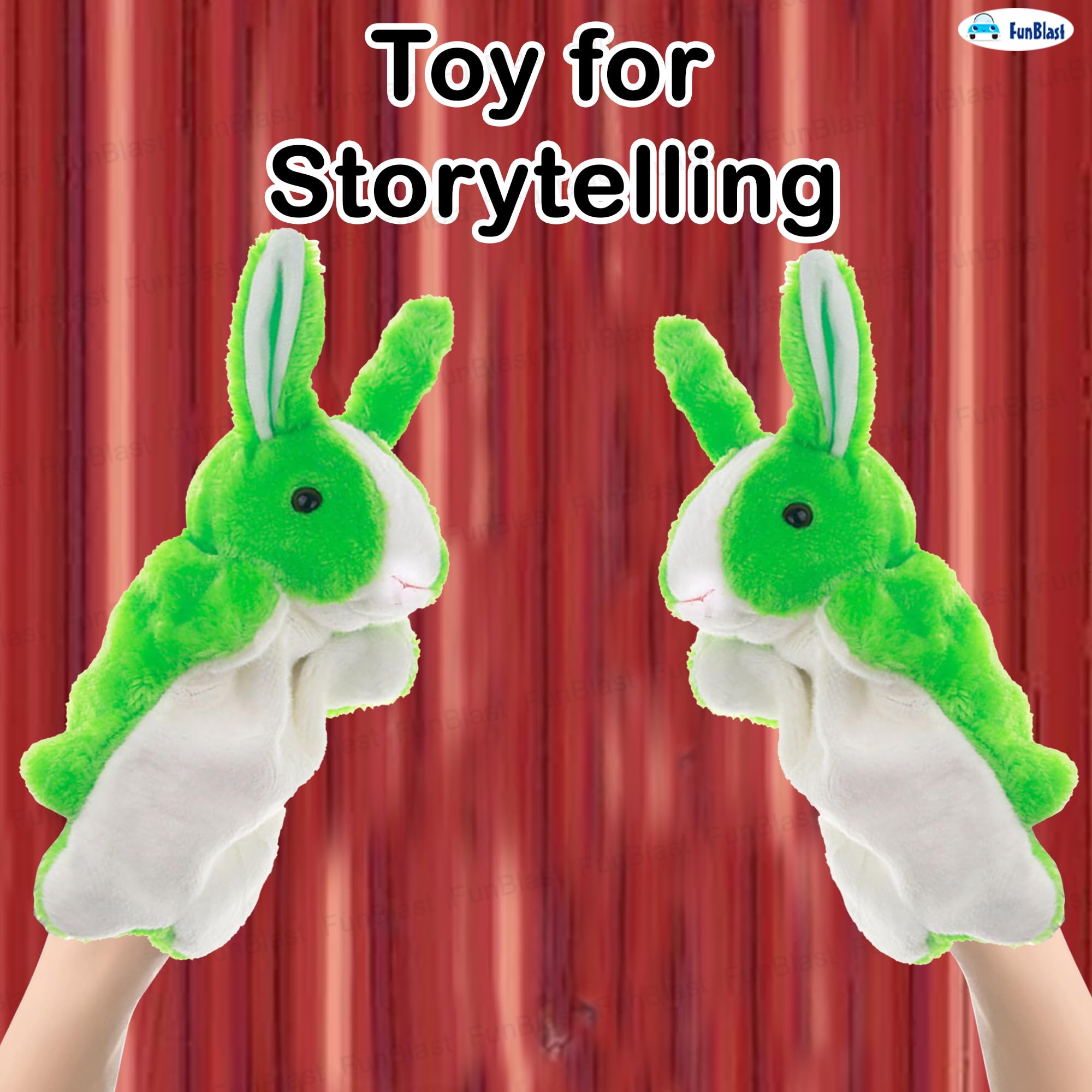 FunBlast Bunny Hand Puppet for Kids – Soft & Cute Pink Animal Puppet Toy for Storytelling, Fun Learning, Pretend Play, Role Play & Educational Activities for Children (Green) 2
