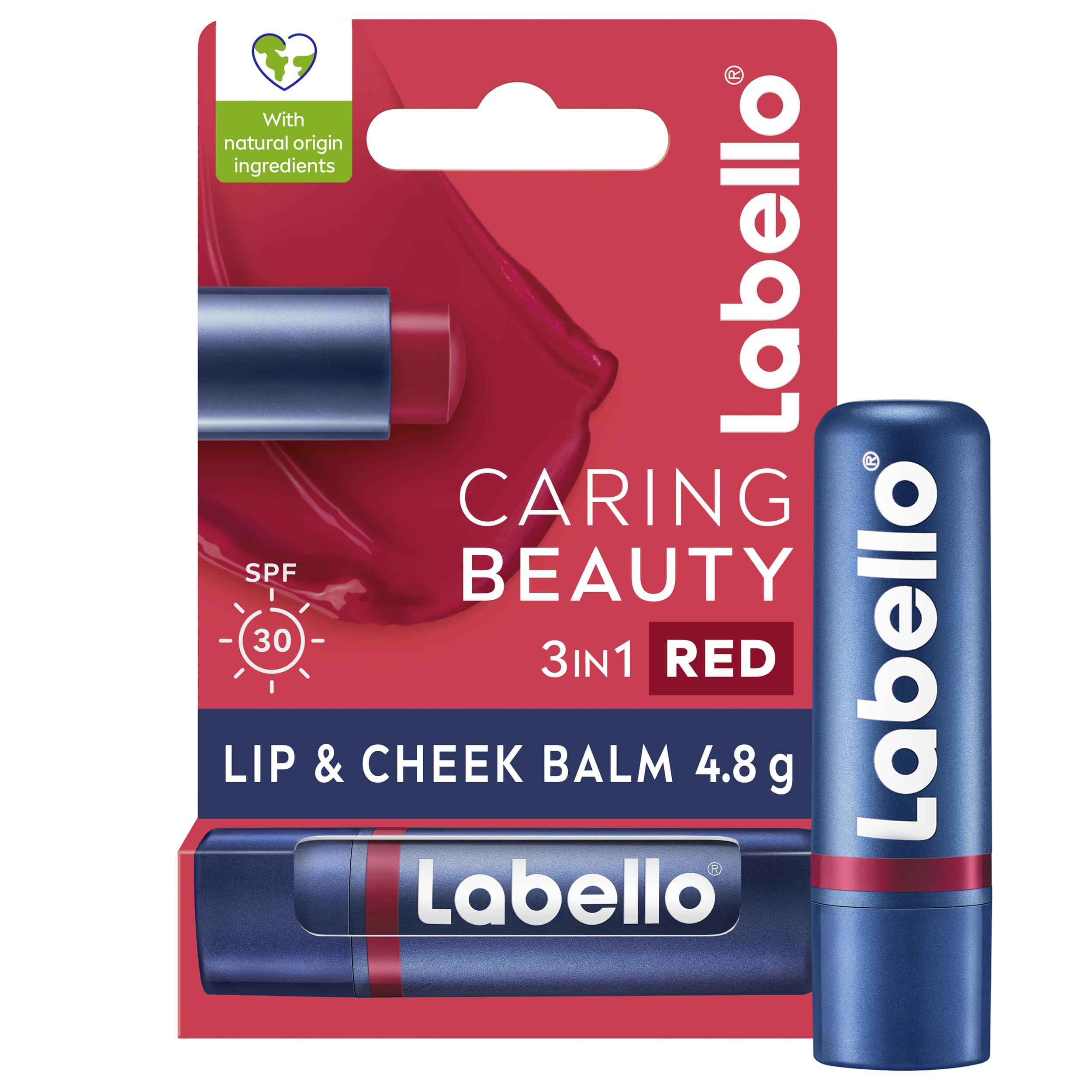 LABELLO Lip Caring Beauty Red Color Lip and Cheek Balm SPF 30 Moisturising Tint with Sun Protection, 4.8g