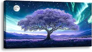 crmotu Tree of Life Large Wall Art for Living Room, Purple Tree Art Prints, Aurora Landscape Canvas Painting, Surreal Art Wall Pictures for Bedroom Bathroom, Modern Office Decor Artwork 30X60in