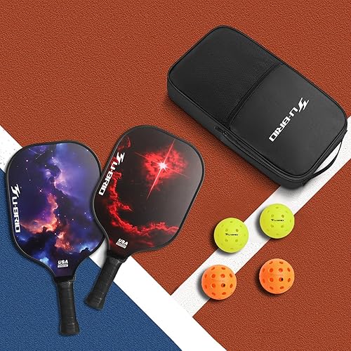 Miniatura 5 de Juego de 2 paletas de pickleball aprobadas por USAPA, fibra de vidrio de 0.631 pulgadas, incluye bolas de pickleball y bolsa de transporte para