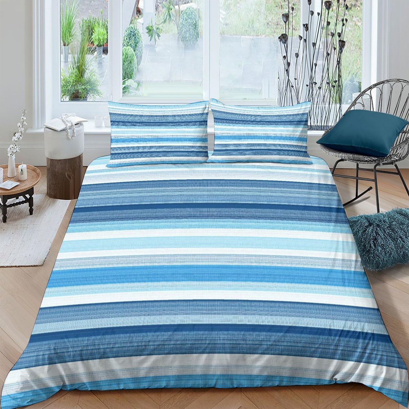 Ctjqhvkz Style-2 3D Printed Blue Ocean Stripe Fitted Sheet Microfiber Soft Breathable Gradient Wave Bed Sheet For Bedroom Home Decor Single（135X200cm）