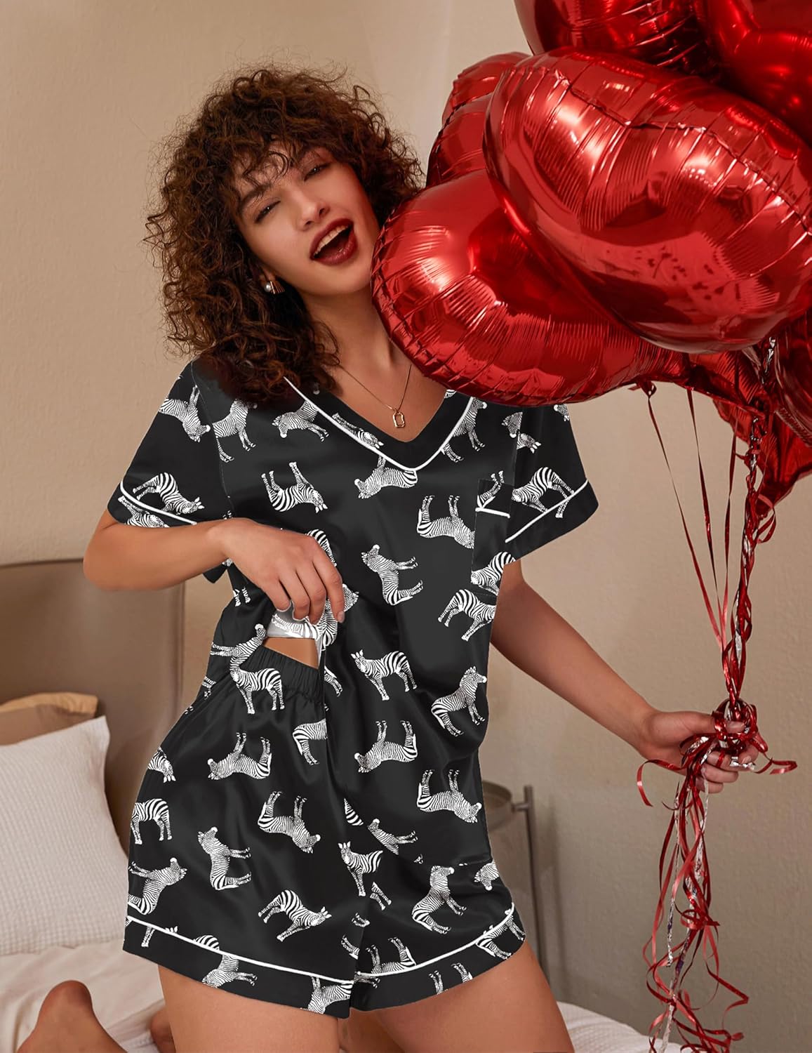 Ekouaer Silk Pajama for Women Short Sleeve Satin Pj Set Two Piece Soft Sleepwear Loungewear, S-XXL - Image 3