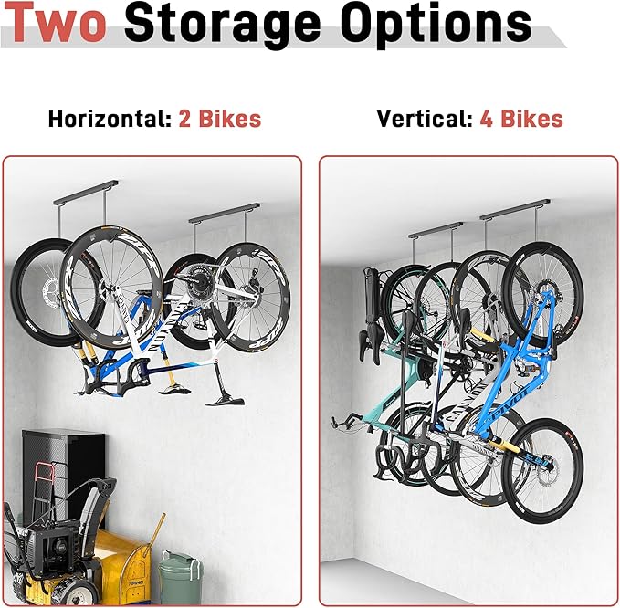 Soporte de Techo para Bicicletas, 2 bicicletas horizontal, 4 vertical, 25 pulgadas miniatura 3