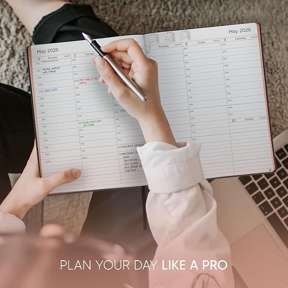 Academic Planner 2025-2026 - Rose Gold Edition, Weekly Planner and Monthly Planner Hourly Appointment Book Softcover Calendar, Simple Design for Productivity, June 2025 - July 2026 8.5 x 11