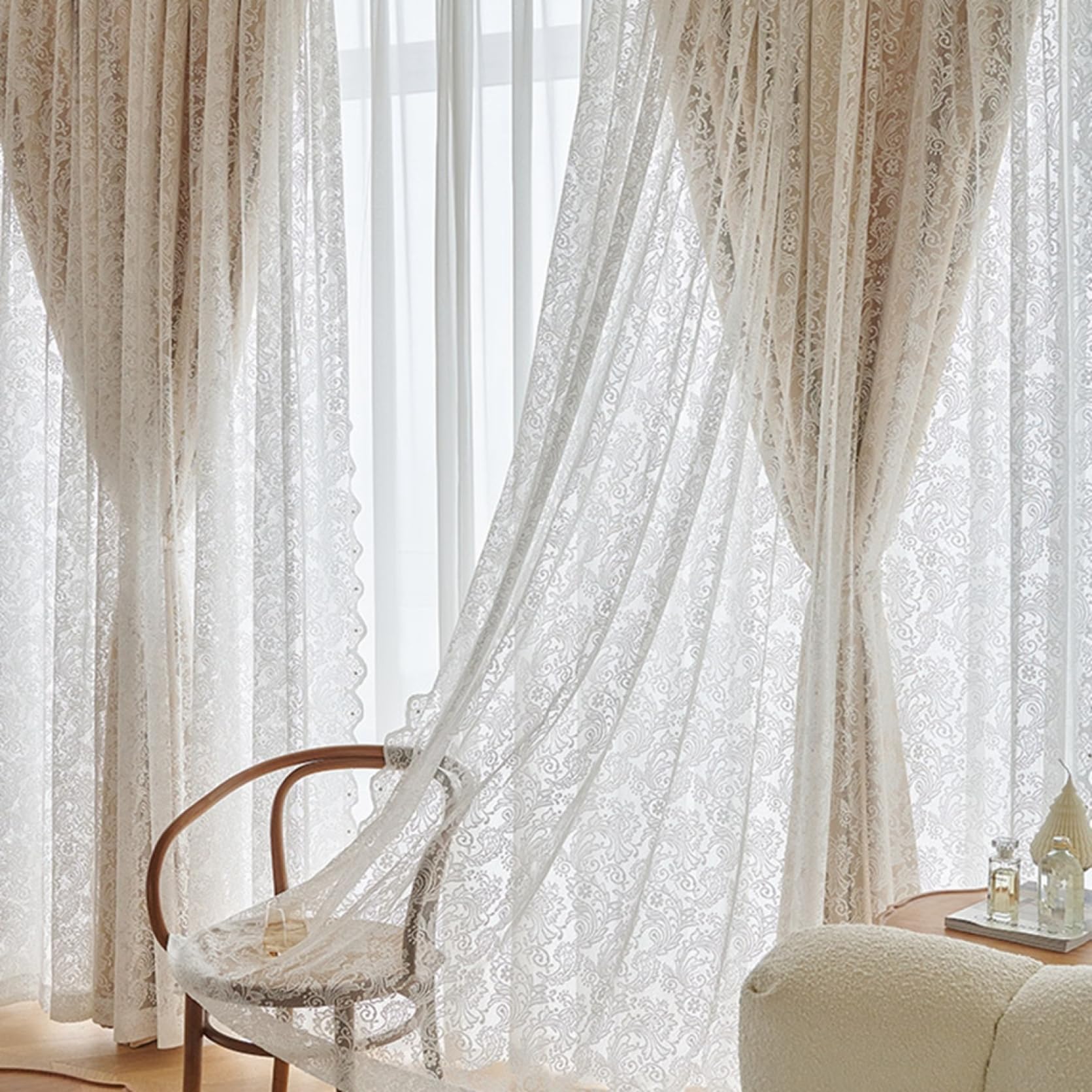 Amazon｜レースカーテン 2枚組 二重 カーテン 姫系 透けない 遮光 遮