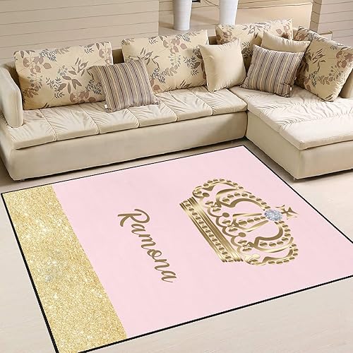 Miniatura 3 de Alfombra de área antideslizante personalizada con corona de princesa con diamante, 4 x 5.2 pies, con nombre y texto, alfombra personalizada para
