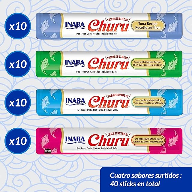 Foto 5 de 6 de INABA Churu Snack para Gatos, Multipack Atún y Marisco, 40 Sticks x 14g