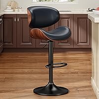 Vista 10 de Juego de 2 taburetes de bar giratorios, modernos taburetes ajustables de piel sintética, taburete de bar con respaldo y reposapiés para isla