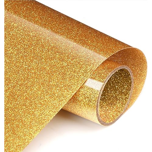 TransWonder Glitter Gold HTV Glitter Heat Transfer Vinyl 12in.x 5ft Glitter HTV Vinyl Iron on Vinyl for Cricut T Shirts Heat Press (Golden Yellow)