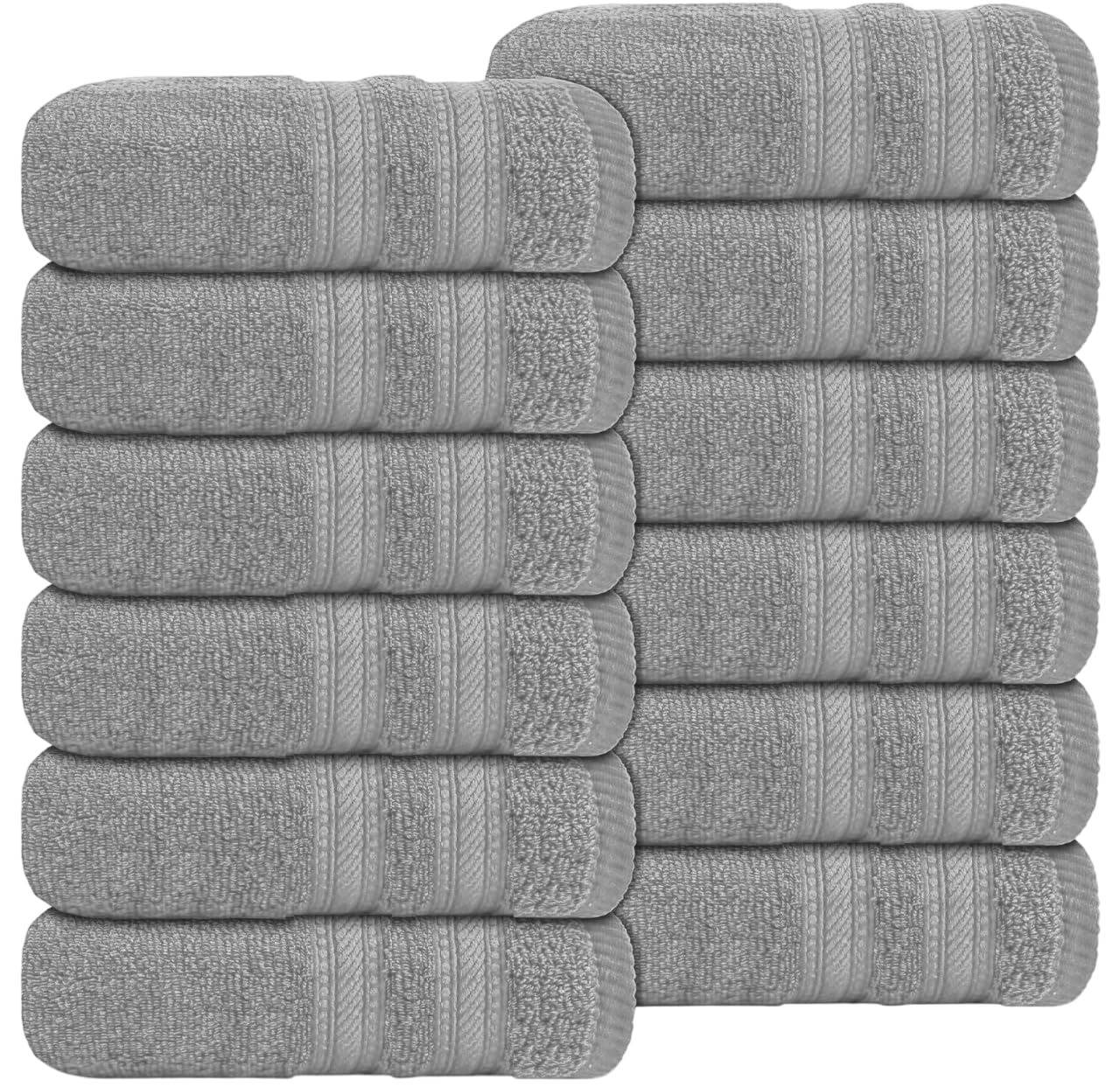 Wovenwonder Silver Luxury Flannel Face Cloth Set Egyptian Cotton Super Soft Fingertip Towels 500 Gsm Hotel Quality Soft Feel Washcloths (30 X 30 Cm) (, 12 Pack)