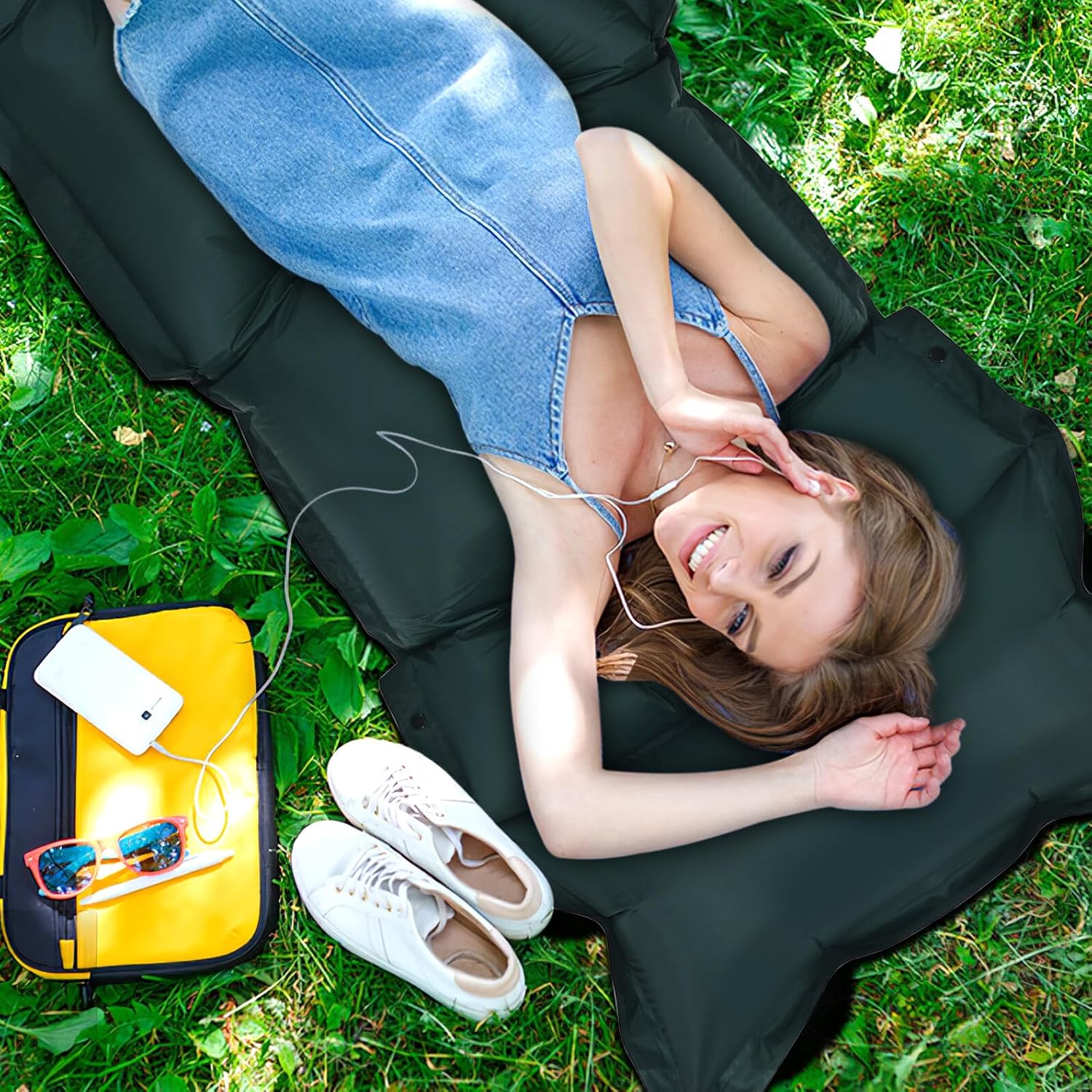 Ciieeo Self-Inflating Camping Sleeping Mat 185x60x2.5cm Military Green Portable Inflatable Sleeping Pad Lightweight Outdoor Camping Sleep Cushion for Hiking Backpacking